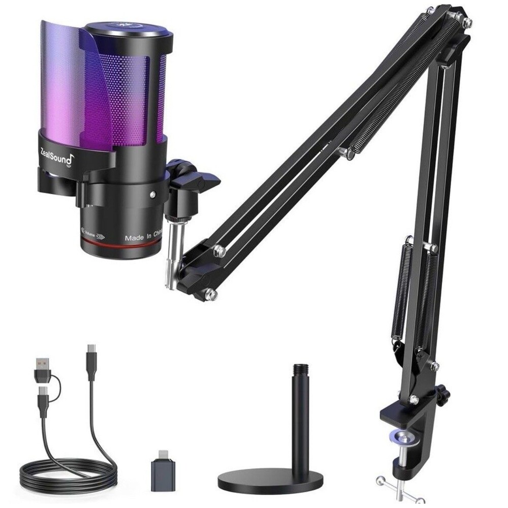 Gaming USB Microphone,Noise Cancellation Condenser mic,RGB Microphone with Mu...